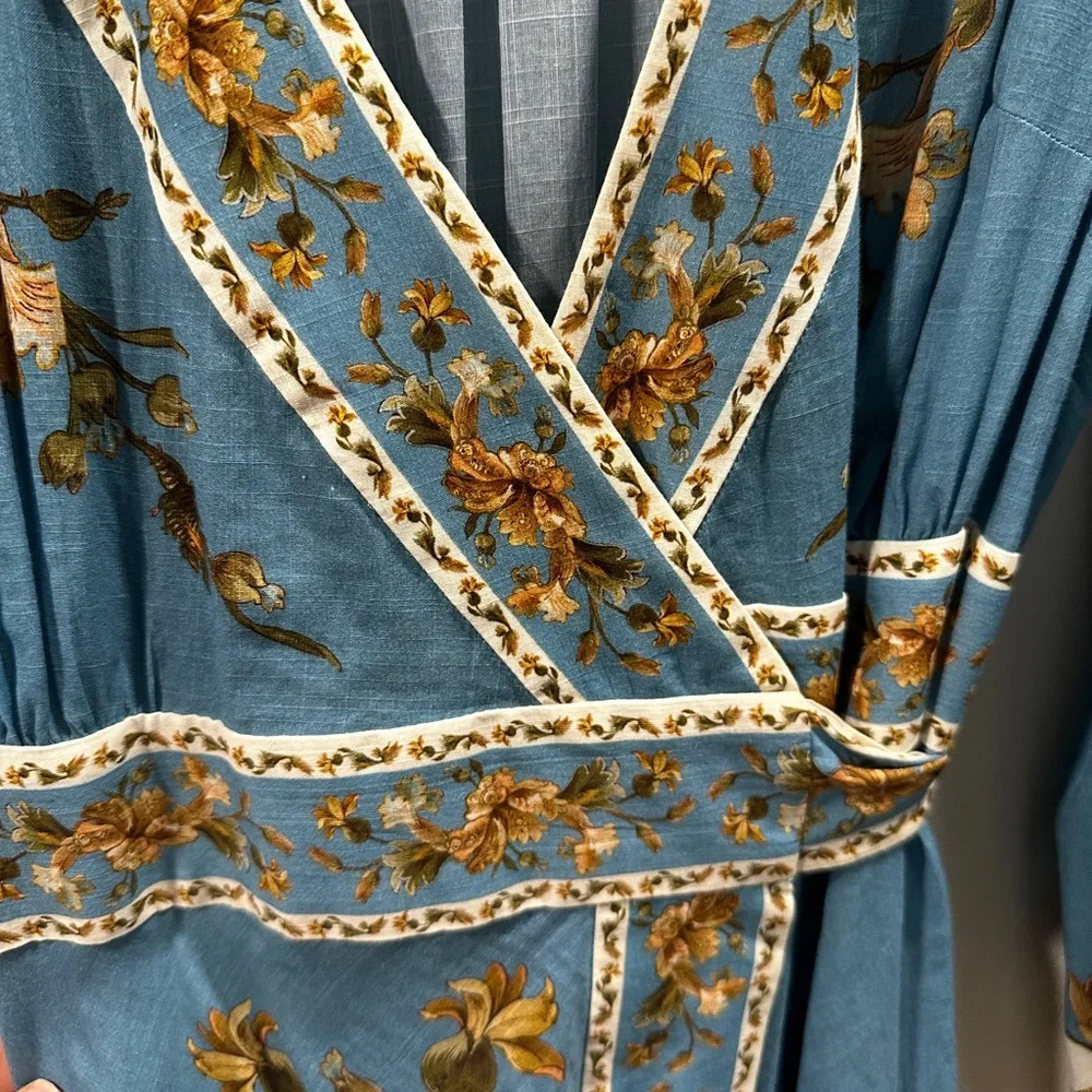 Zimmermann Teal and Gold Floral Long Sleeve Dress, Chintz, $880 - Picture 6 of 9